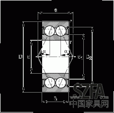 角接觸球軸承 30/8-B-2Z-TVH, 雙列，雙側間隙密封，接觸角 α = 25°